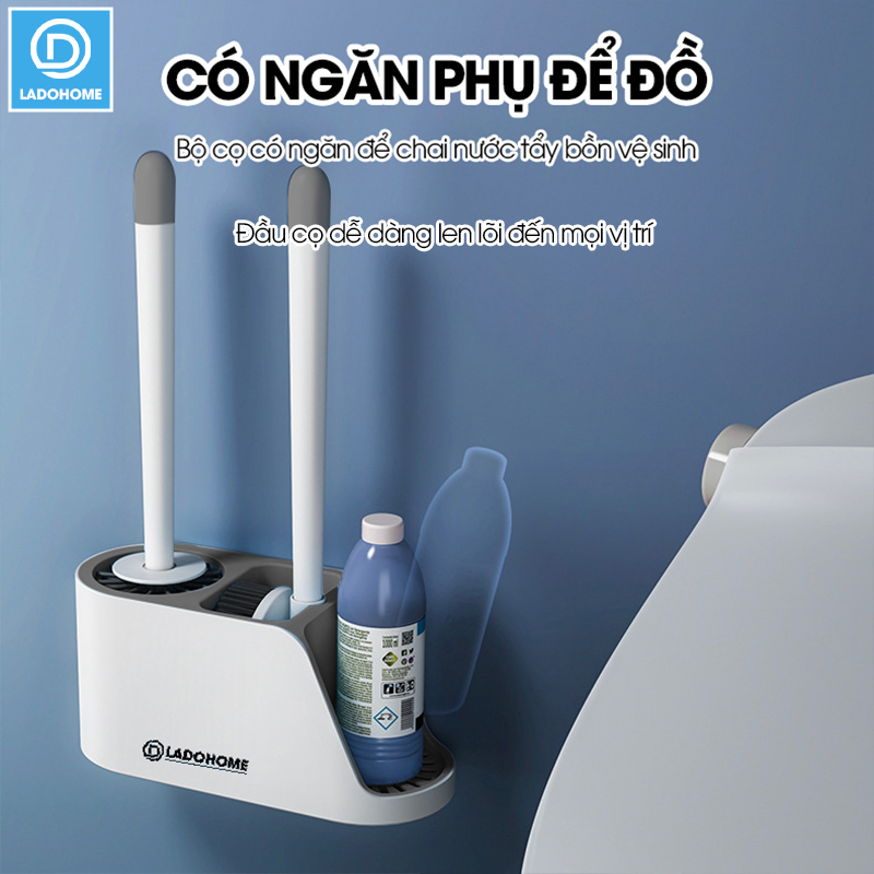 Cọ chà bồn cầu, bàn chải toilets nhà vệ sinh đầu silicon 2 trong 1 LH-8675, với đầu cọ linh hoạt len lõi mọi ngóc ngách
