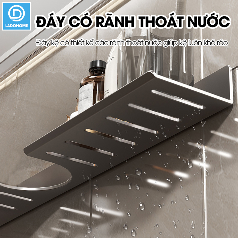 Kệ lắp bồn rửa mặt nhà tắm, giá để đồ trước gương LH-5588 Nhôm Anod không rỉ + tăng kèm keo dán + tắt kê ốc vít