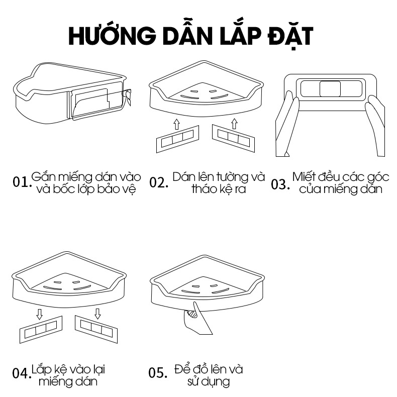 Kệ góc tường treo nhà tắm nhà bêp LD-6101, nhựa ABS siêu cứng cáp và bền bỉ