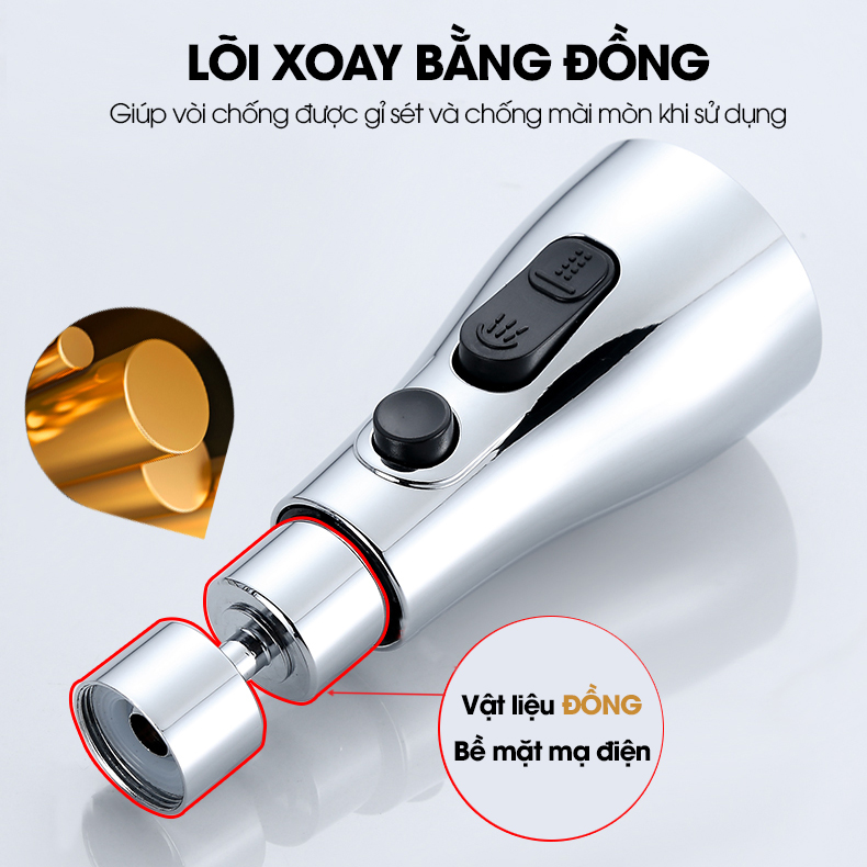 Vòi xoay tăng áp lõi đồng 2 cực 3 chế độ 9302