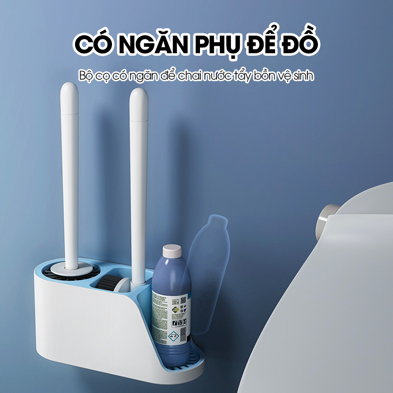 Cọ chà bồn cầu, bàn chải toilets nhà vệ sinh đầu silicon 2 trong 1 LH-8675, với đầu cọ linh hoạt len lõi mọi ngóc ngách