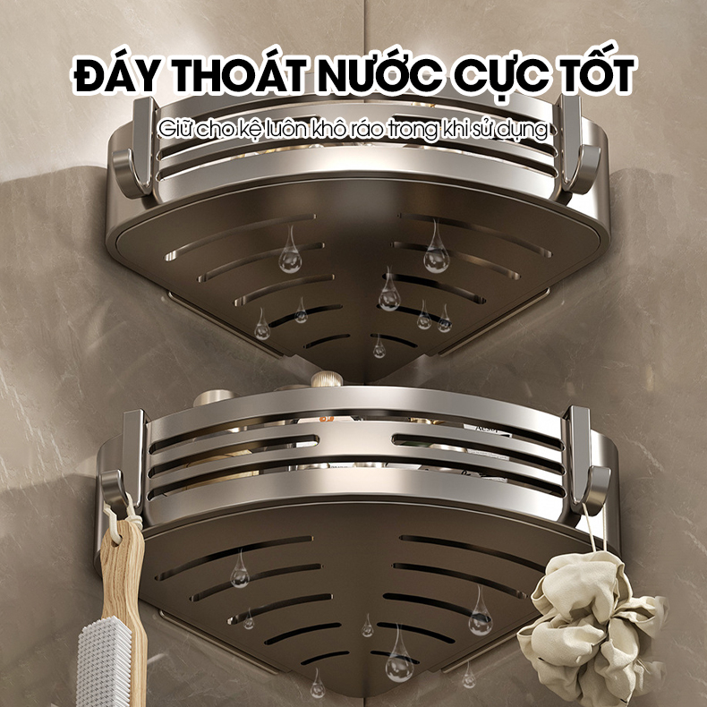 Kệ treo góc tường nhà tắm nhà bếp loại to miếng dán đôi LH-6636 Nhôm Anod không rỉ