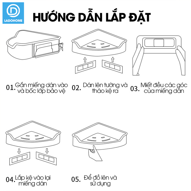 Kệ góc tường treo nhà tắm nhà bêp LD-6101, nhựa ABS siêu cứng cáp và bền bỉ