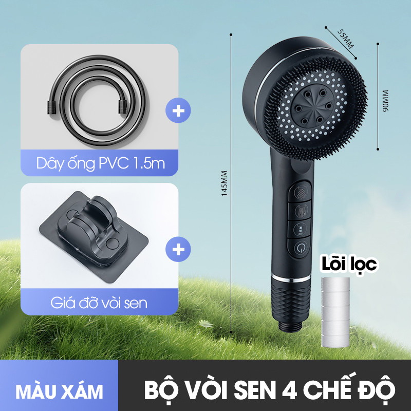Bộ vòi sen tăng áp 4 chế độ LH-9009 có đầu massage, nhựa ABS cao cấp, dùng được nóng lạnh đi kèm dây ống 1.5m và giá đỡ