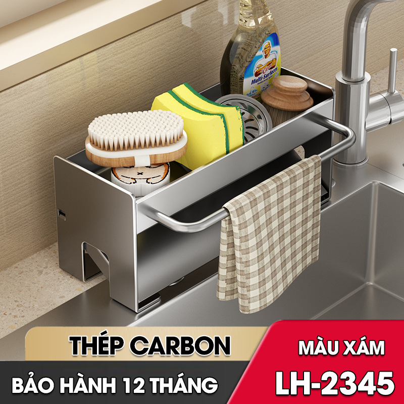 Kệ để đồ rửa chén, nước rửa chén bát, giẻ lau để bồn rửa LH-2345 thép carbon sơn nhiệt chống rỉ sét