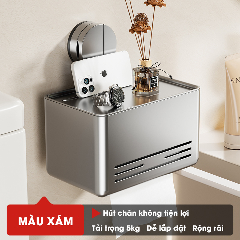 Hộp đựng giấy vệ sinh LD-5246 có cốc hút chân không gắn tường nhà tắm không cần khoán dán, nhôm anod + nhựa ABS