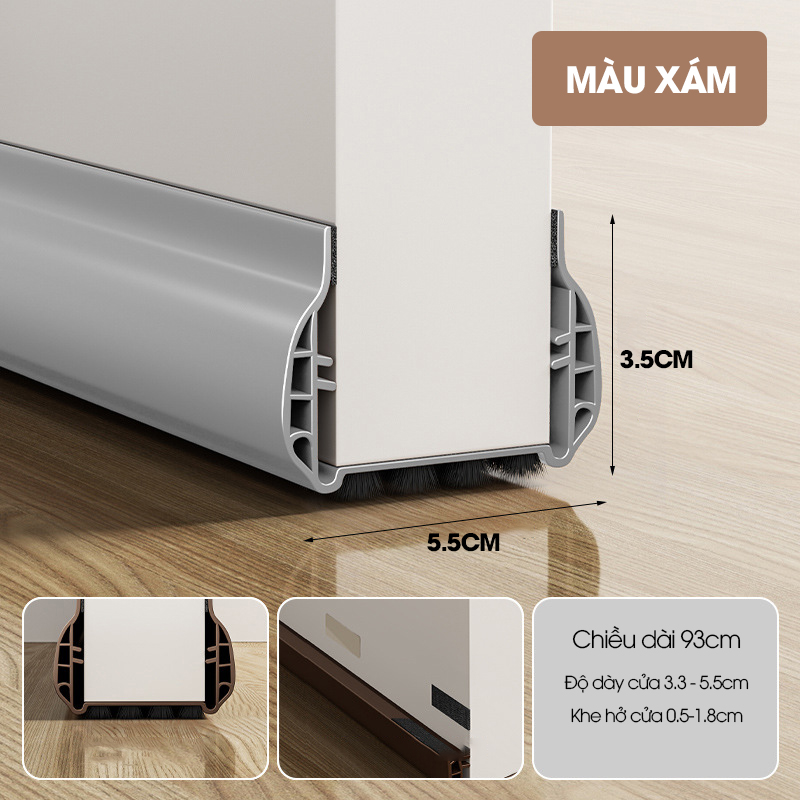 Thanh chèn chân cửa cải tiến với 2 lớp tăng khả năng cách âm và đáy lông đệm dể dàng đóng mở, ngăn côn trùng và gió bụi
