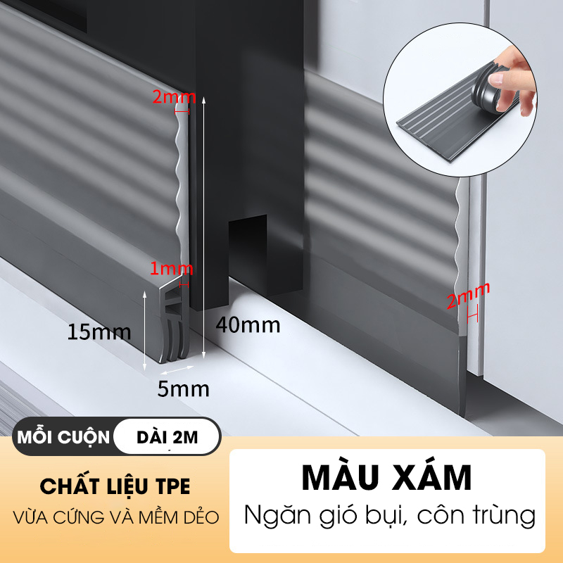 Chặn khe cửa sổ, cửa lùa, cửa sổ đường ray hoặc cửa đóng mở có sẵn keo dán giúp ngăn gió bụi, côn trùng và cách âm