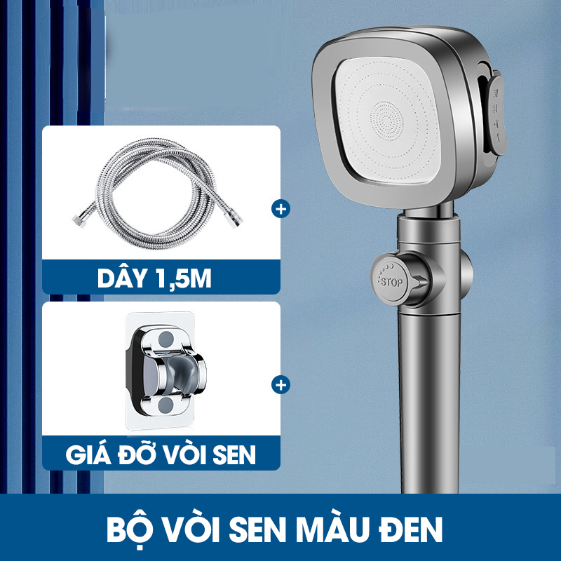 Bộ vòi sen tăng áp 4 chế độ SQ-9002 nhựa ABS + kèm lõi lọc, ống nối 1.5m và giá đỡ