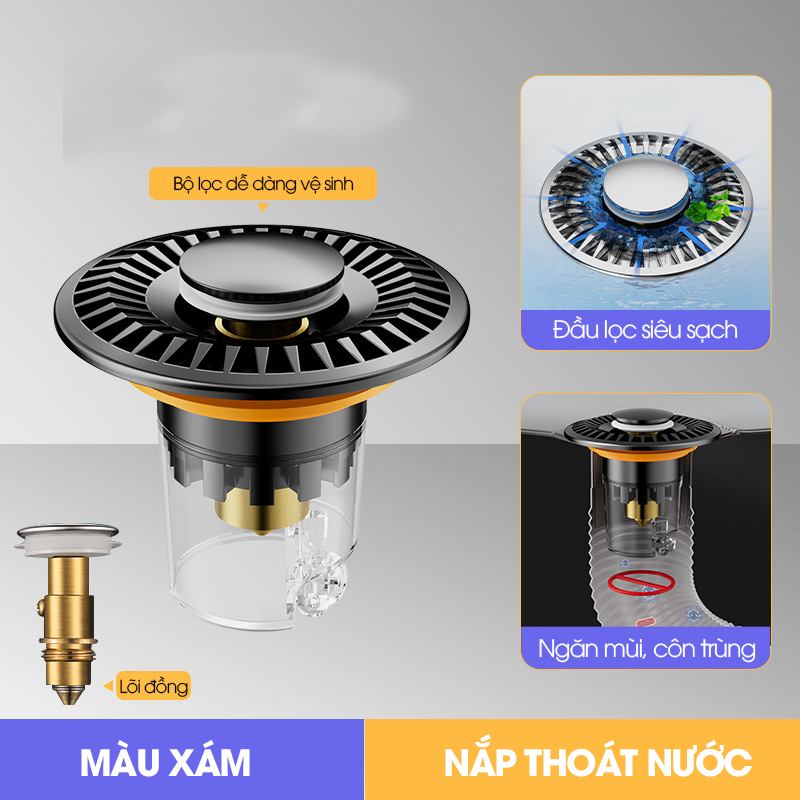 Nắp thoát nước bồn rửa mặt, bồn lavabo chống tắc cống, chống mùi, nút ấn đơn giản dễ sử dụng