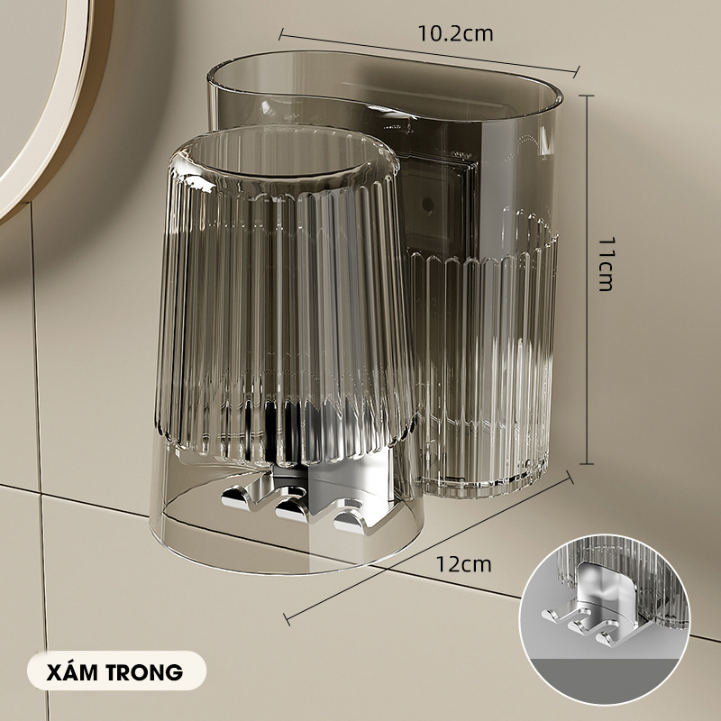 Giá để bàn chải và kem đánh răng kèm cốc súc miệng W8288 dán tường, nhựa PP nguyên sinh an toàn
