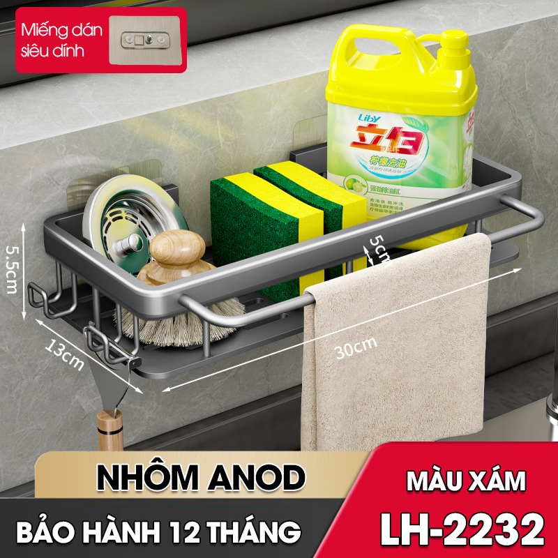 Kệ treo bồn rửa chén, kệ để nước rửa chén giẻ rửa bát nhà bếp LH-2232 Nhôm Anod không rỉ