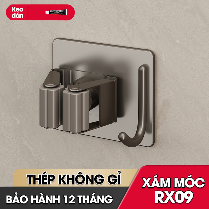 Móc kẹp cây lau nhà treo tường thép không rỉ RX09