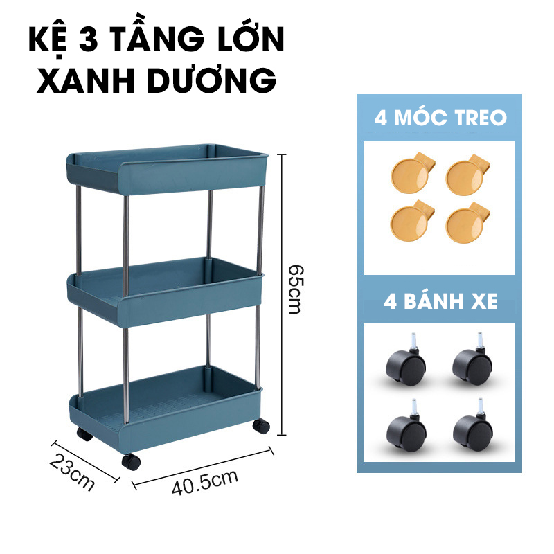 Kệ để đồ nhà bêp nhà tắm LH-3443 có bánh xe đẩy, kệ đứng cho khe hẹp tủ lạnh, phòng tắm, phòng bếp