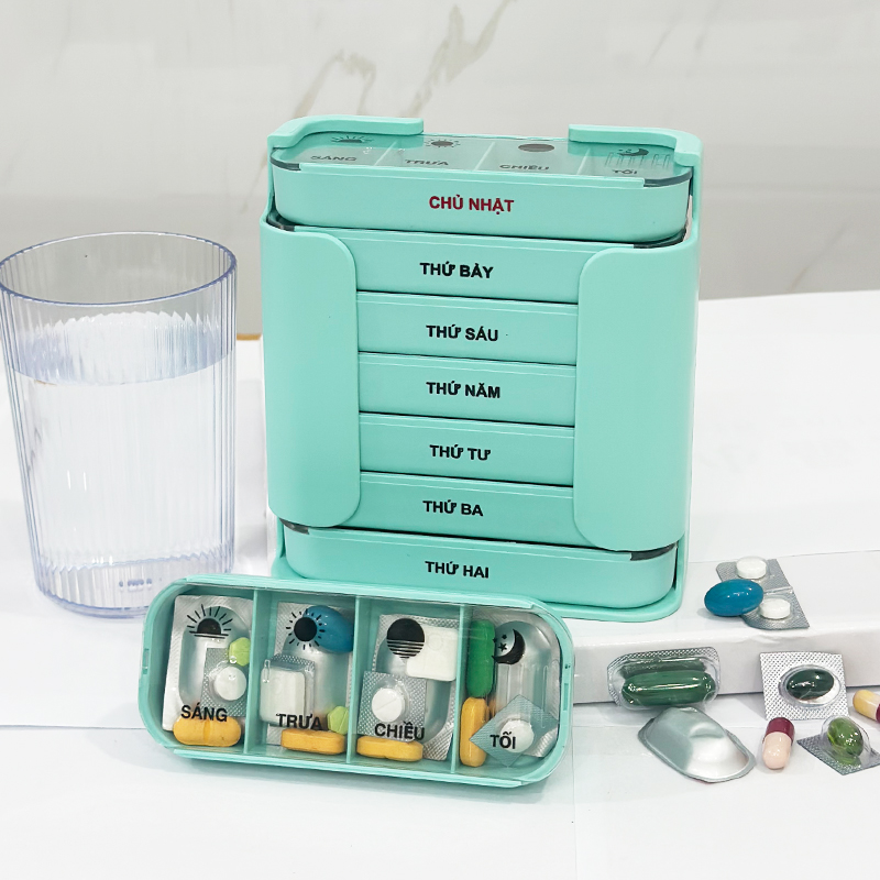 Hộp chia thuốc 7 ngày 4 buổi LH-2039 sáng trưa chiều tối nhựa ABS bền đẹp an toàn tiện dụng mang đi làm, đi du lịch, ...