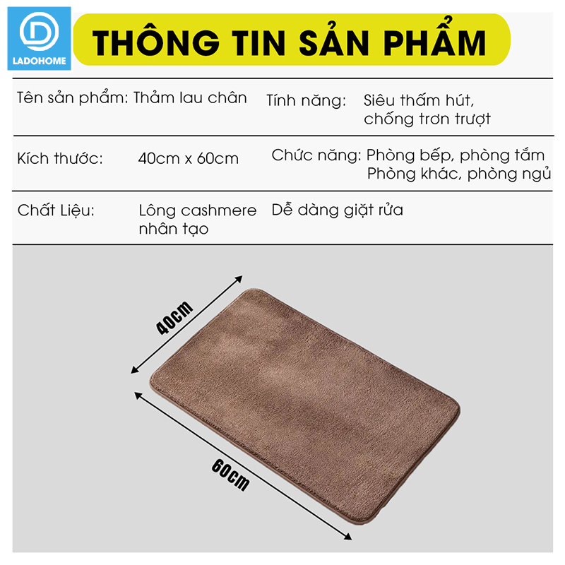 Thảm chùi chân lâu chân lông cashmere nhân tạo