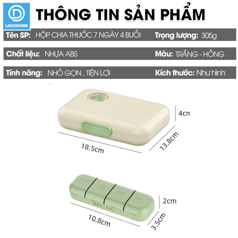 Hộp chia thuốc JW2728 có ron su chống ẩm, hộp chia 7 ngày 4 buổi sáng trưa chiều tối