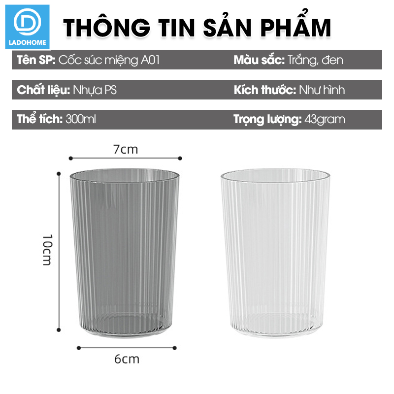 Cốc nước súc miệng, cốc đánh răng, ly uống nước A01 nhựa PET trong suốt
