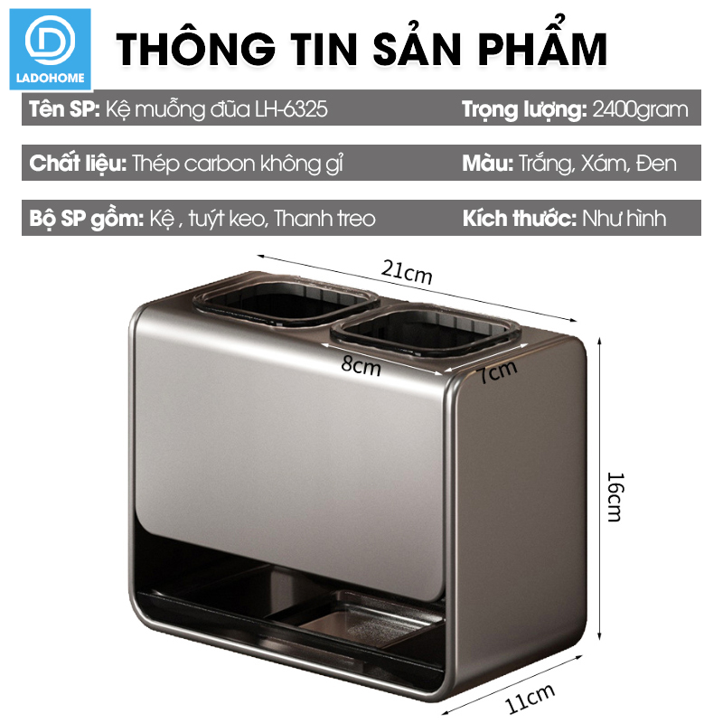 Kệ muỗng đũa, ống đựng muỗng đũa để bàn hoặc treo tường LH-6325 thép carbon chống rỉ