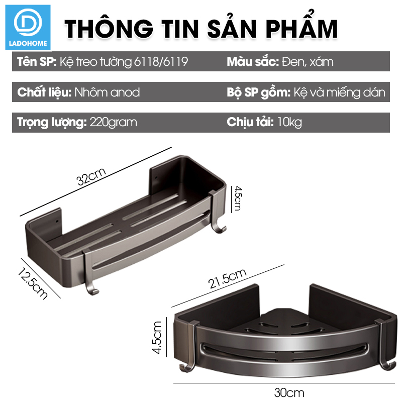 Kệ nhà tắm treo tường SQ-6228 nhôm anod không rỉ