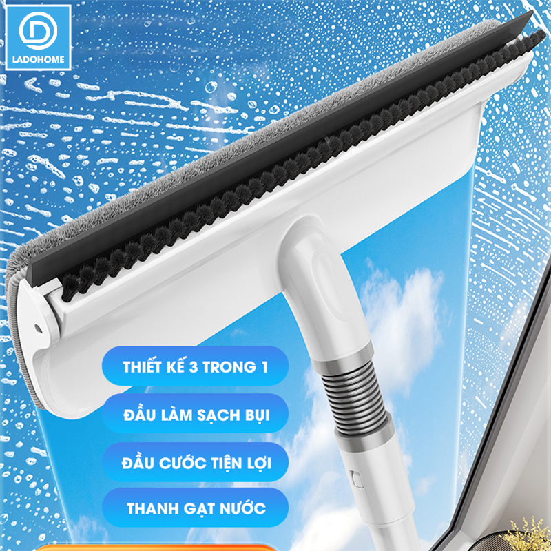Cây lâu kính C10, lau cửa sổ kính kết hợp gạt nước và chà bùi bẩn + Tặng kèm 2 miếng lau thay thế