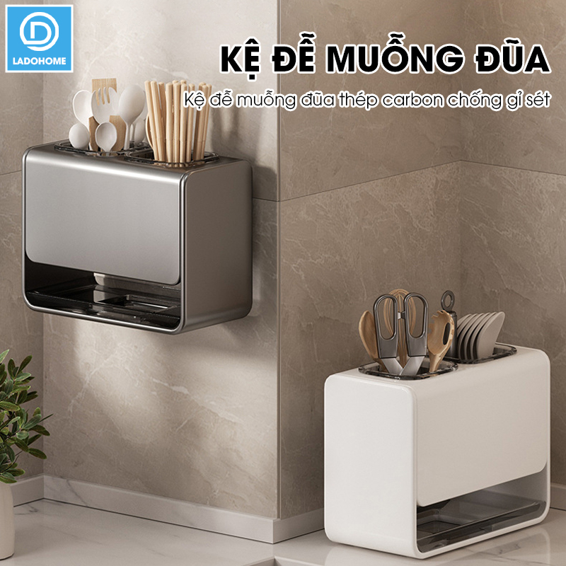 Kệ muỗng đũa, ống đựng muỗng đũa để bàn hoặc treo tường LH-6325 thép carbon chống rỉ