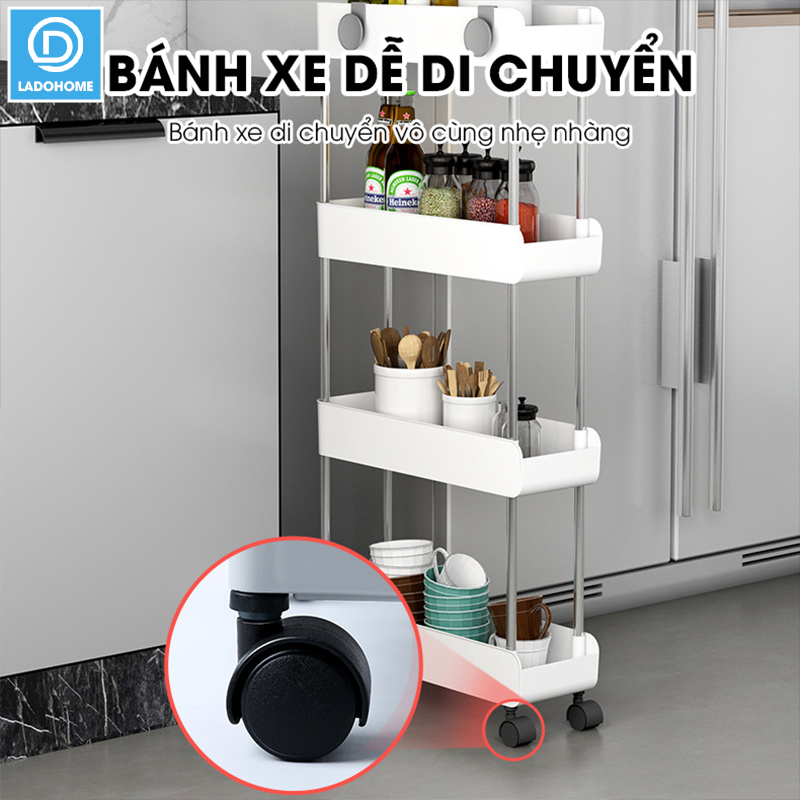 Kệ để đồ nhà bêp nhà tắm LH-3443 có bánh xe đẩy, kệ đứng cho khe hẹp tủ lạnh, phòng tắm, phòng bếp
