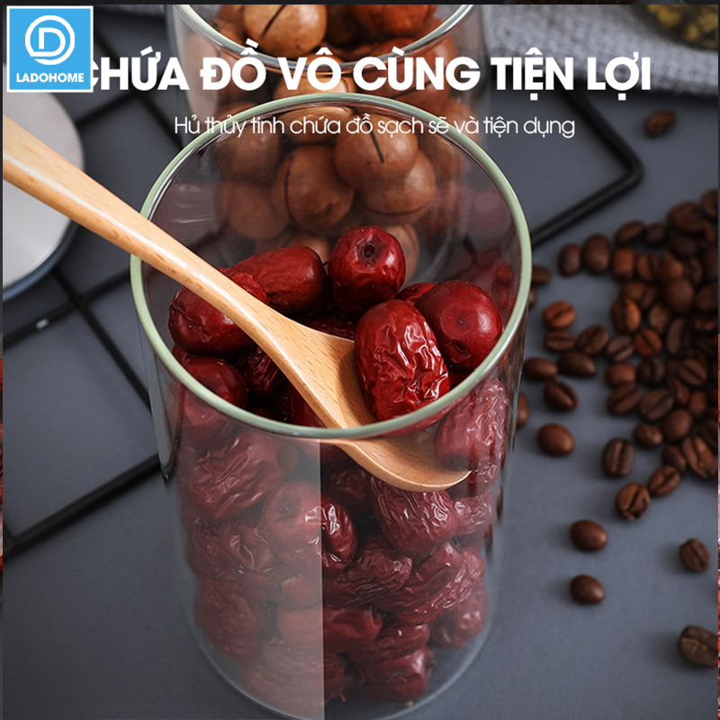 Hủ đựng trà thủy tinh, hủ đựng ngủ cốc nhà bếp, đồ ăn nhẹ snack, hủ gia vị có nắp bằng INOX cao cấp MFG-006