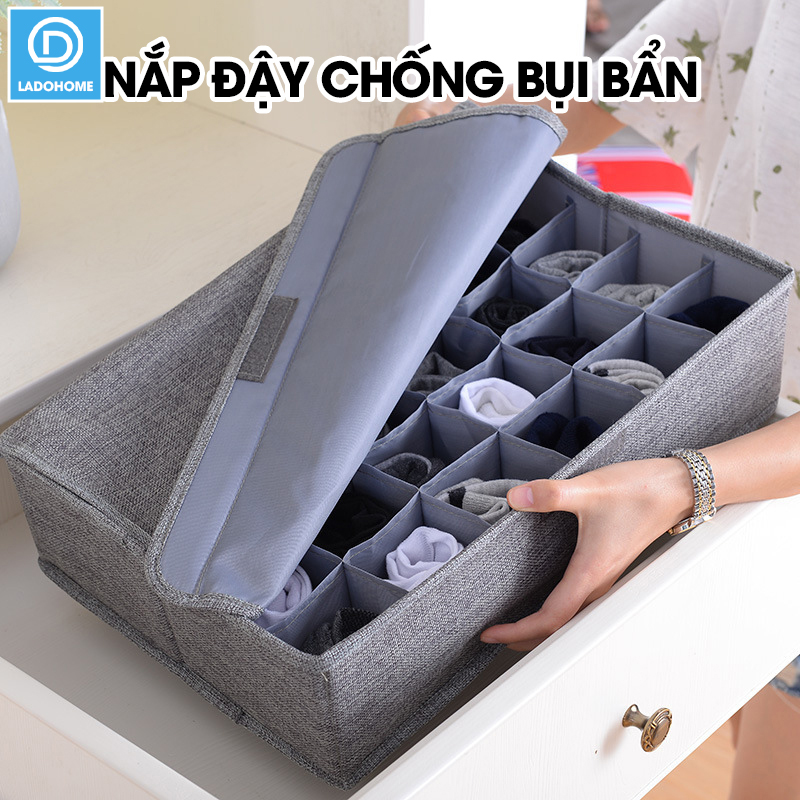 Hộp đựng đồ lót 30 ngăn có nắp đậy khóa kéo chống ẩm chống bụi LH-3344