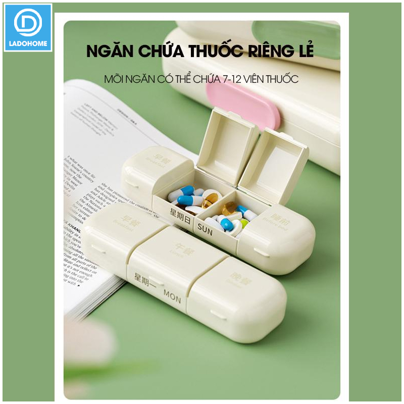 Hộp chia thuốc JW2728 có ron su chống ẩm, hộp chia 7 ngày 4 buổi sáng trưa chiều tối