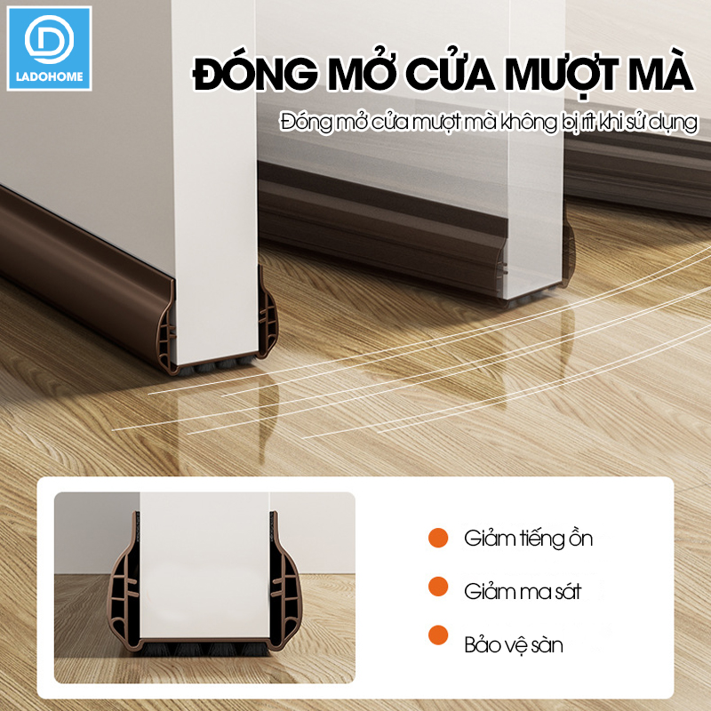 Thanh chèn chân cửa cải tiến với 2 lớp tăng khả năng cách âm và đáy lông đệm dể dàng đóng mở, ngăn côn trùng và gió bụi