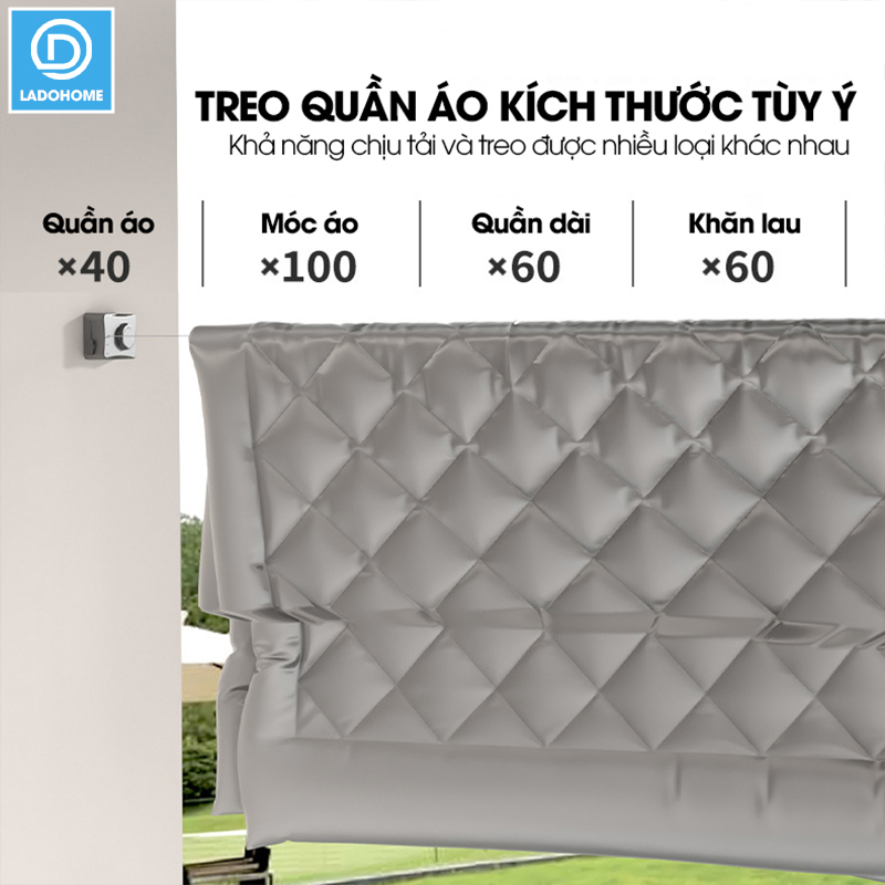 Dây phơi quần áo dây rút vô hình LH-6474 treo trong phòng tắm ngoài ban công ngoài trời dài tới 5.1m