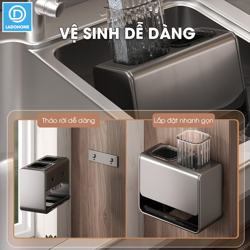 Kệ muỗng đũa, ống đựng muỗng đũa để bàn hoặc treo tường LH-6325 thép carbon chống rỉ