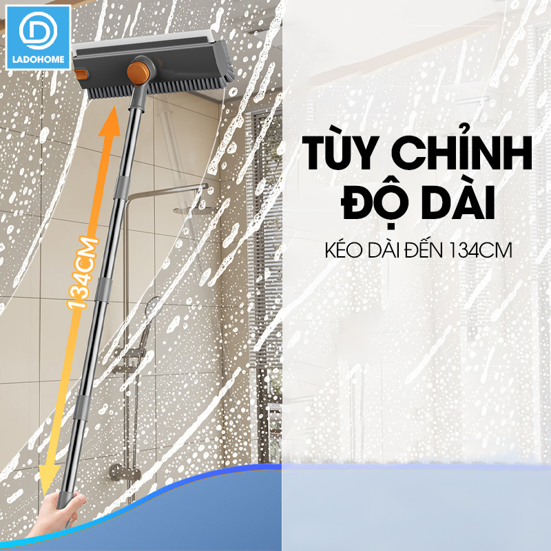 Cây chà sàn C16, chổi chà cọ sàn và gạt nước 2 trong 1, phiên bản nâng cấp với mặt bàn chải mở rộng chữ V chà mọi góc nghách