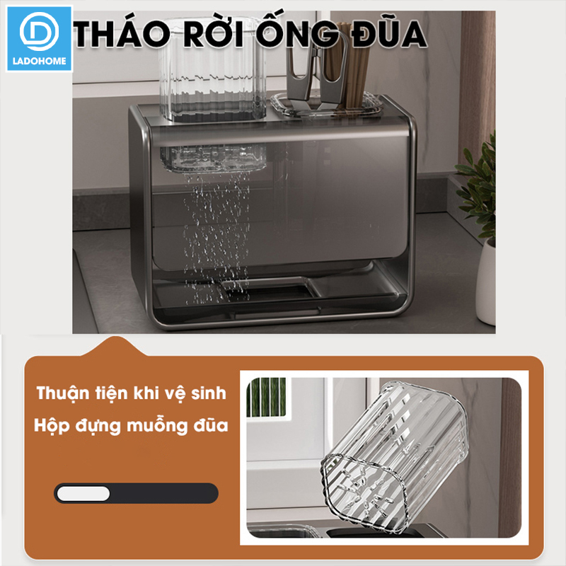 Kệ muỗng đũa, ống đựng muỗng đũa để bàn hoặc treo tường LH-6325 thép carbon chống rỉ