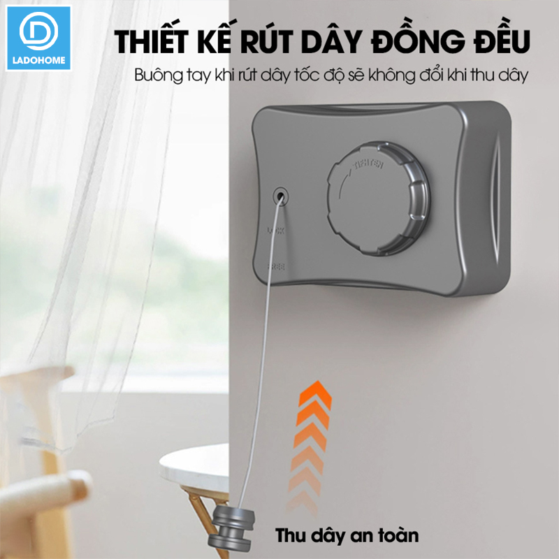 Dây phơi quần áo dây rút vô hình LH-6474 treo trong phòng tắm ngoài ban công ngoài trời dài tới 5.1m