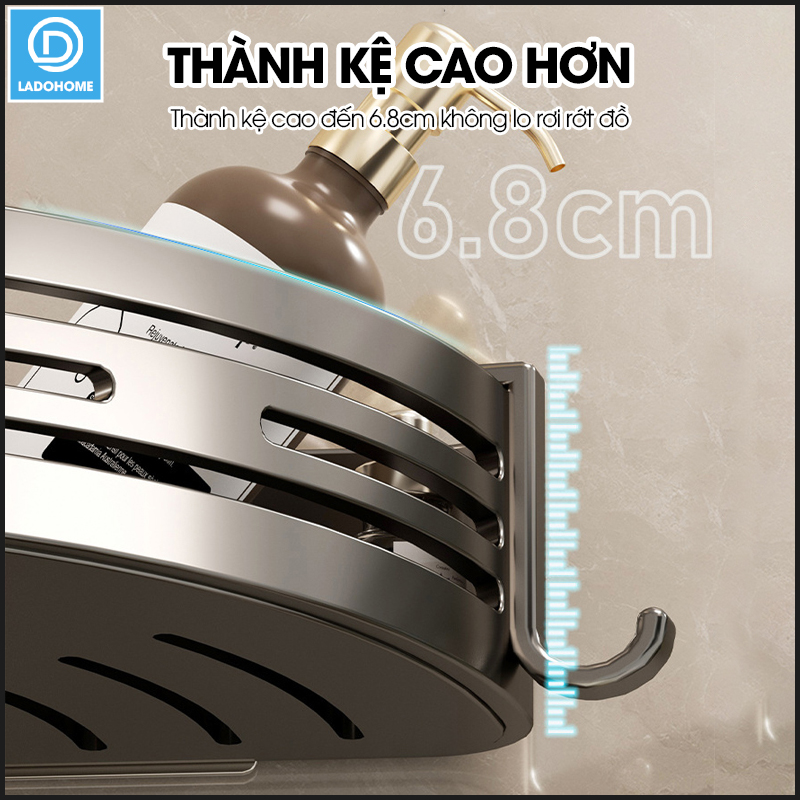 Kệ treo góc tường nhà tắm nhà bếp loại to miếng dán đôi LH-6636 Nhôm Anod không rỉ