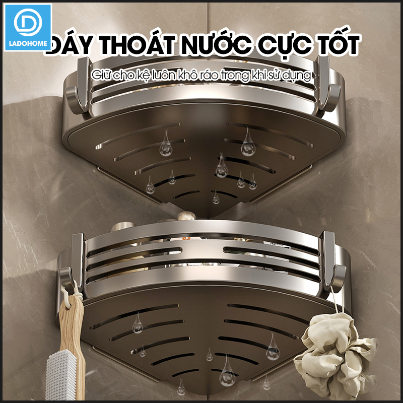 Kệ treo góc tường nhà tắm nhà bếp loại to miếng dán đôi LH-6636 Nhôm Anod không rỉ