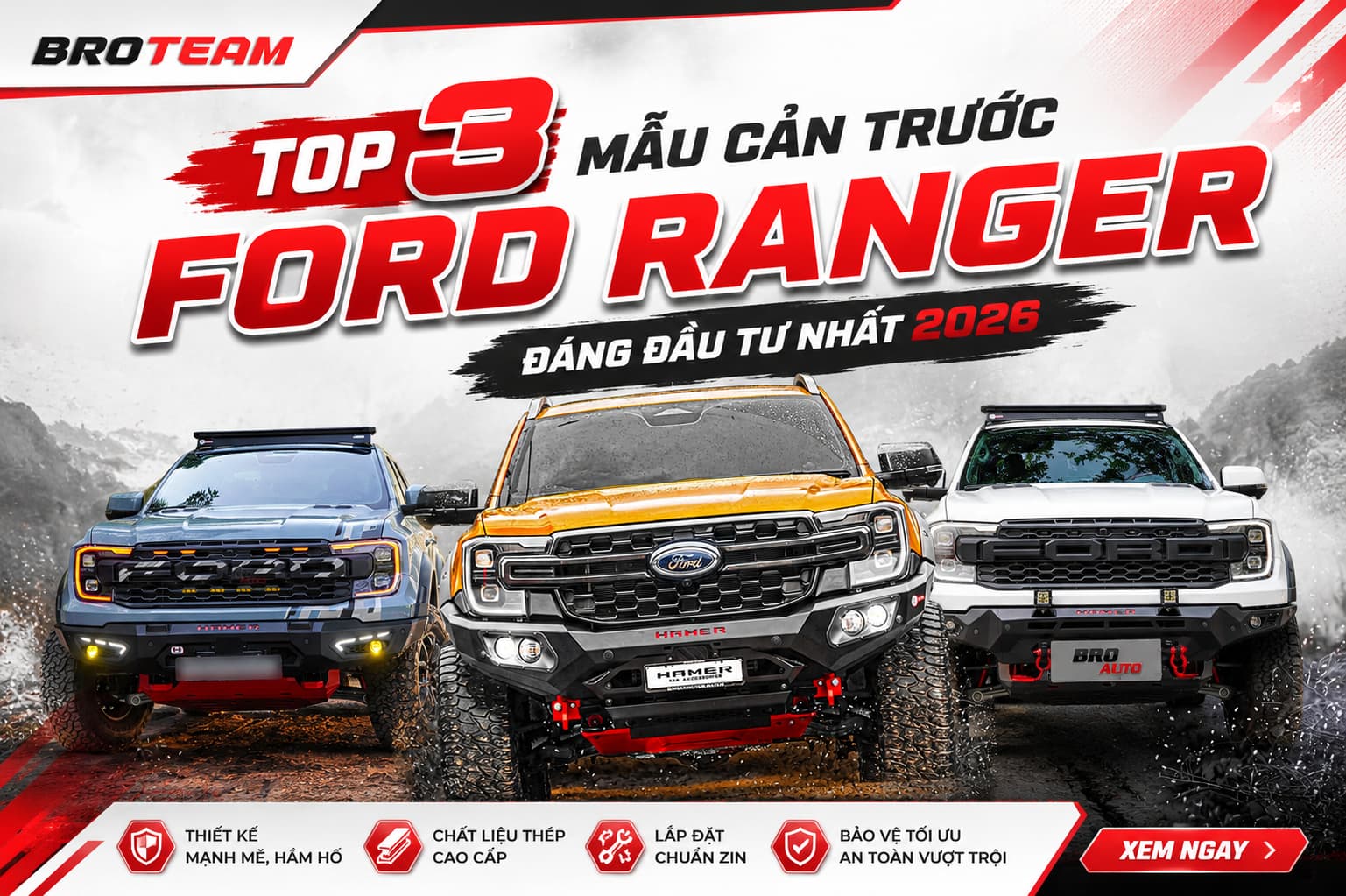 Top 3 Mẫu Cản Trước Ford Ranger Đáng Đầu Tư Nhất 2026