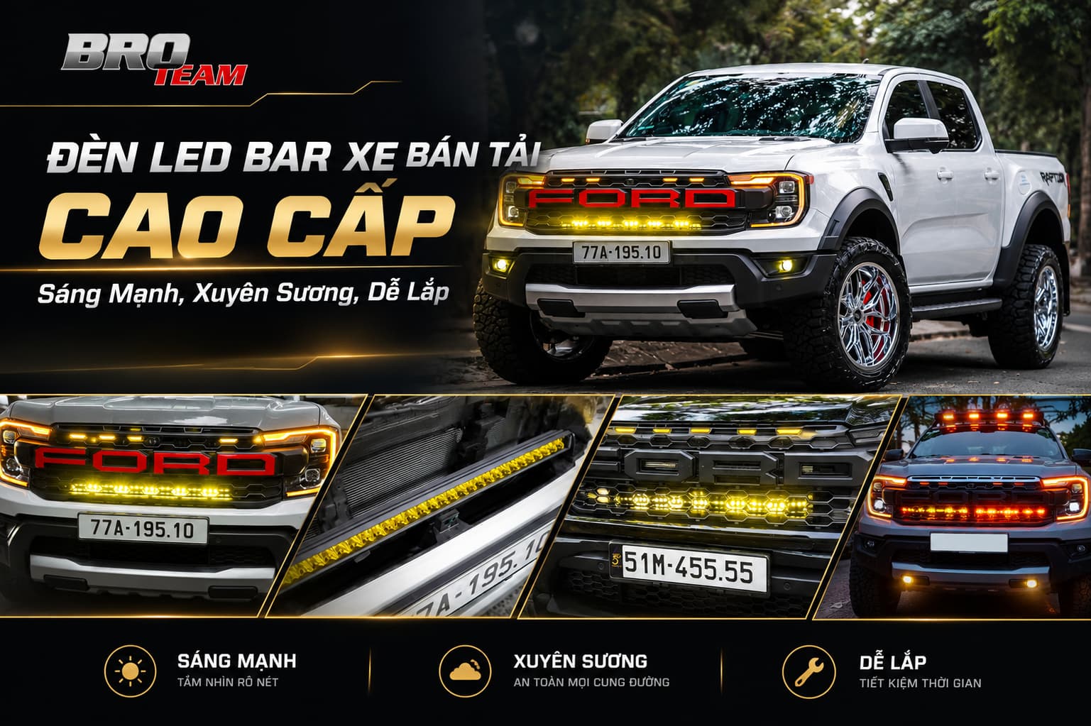 Đèn LED Bar Xe Bán Tải Cao Cấp: Sáng Mạnh, Xuyên Sương, Dễ Lắp
