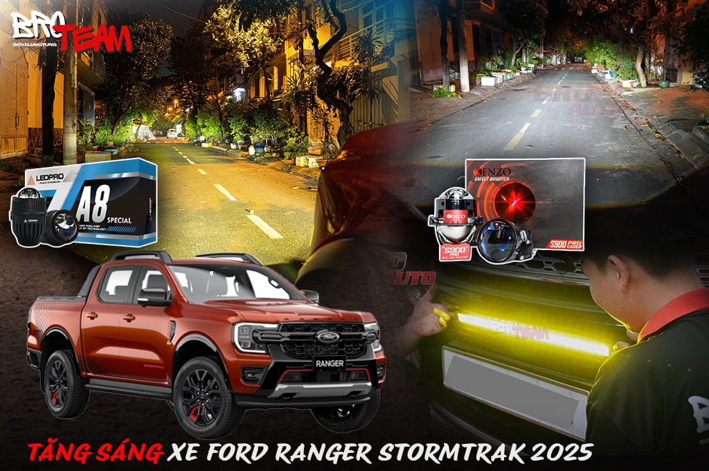Độ Đèn Tăng Sáng Xe Ford Ranger Stormtrak 2025 Với Combo Bi Gầm – Cos – Led Bar