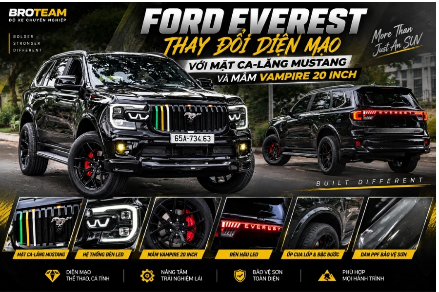 Ford Everest Thay Đổi Diện Mạo Với Mặt Ca-Lăng Mustang Và Mâm Vampire 20 Inch