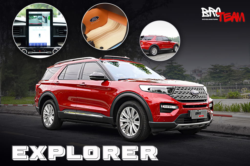 Ford Explorer độ nhẹ – Combo Màn hình dọc, thảm sàn 360 và bệ bước điện