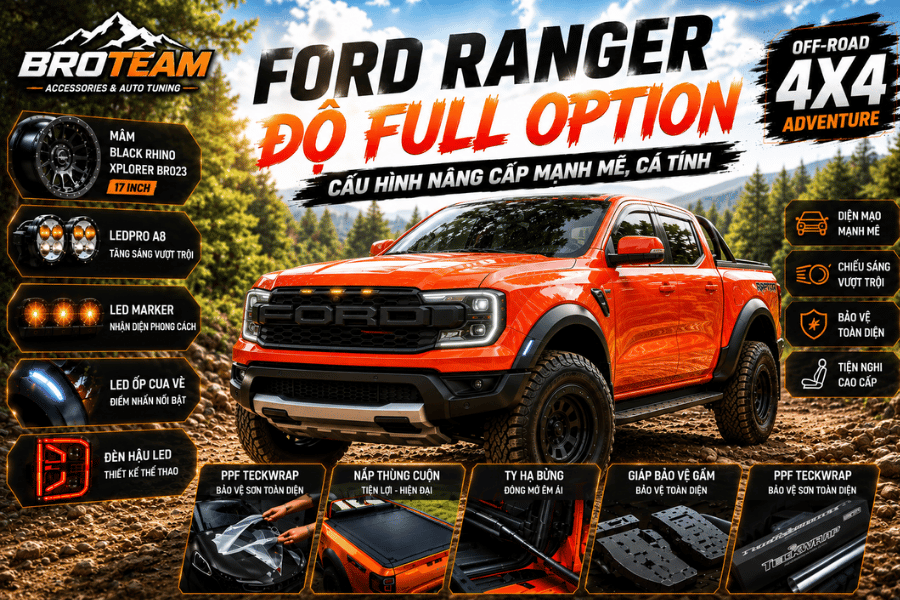 Ford Ranger Độ Full Option – Cấu Hình Nâng Cấp Mạnh Mẽ, Cá Tính