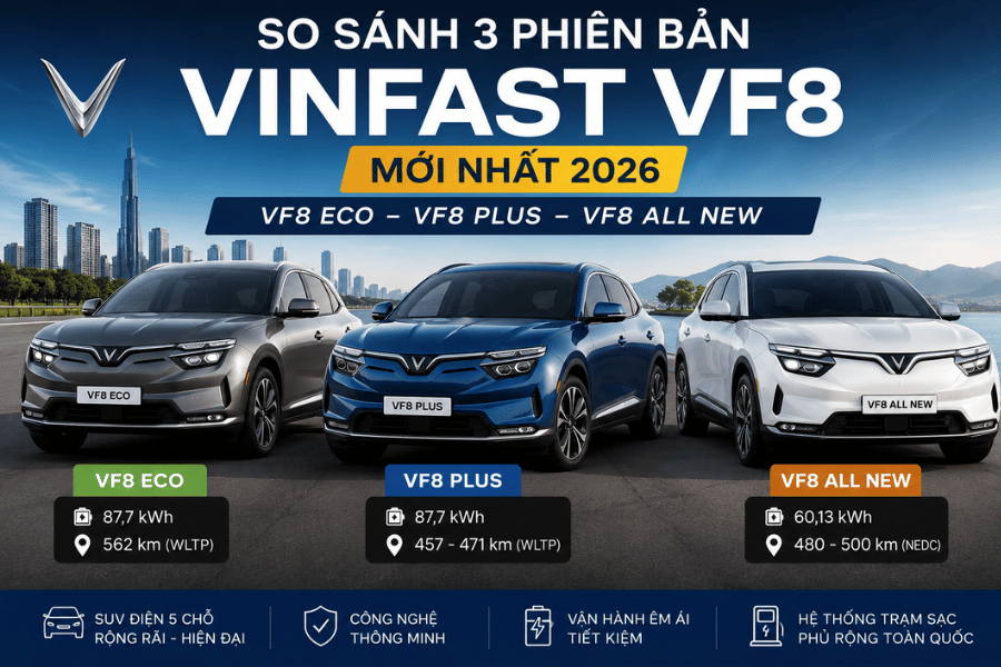 So Sánh 3 Phiên Bản VinFast VF 8 Mới Nhất 2026: VF8 Eco, VF8 Plus Và VF8 All New