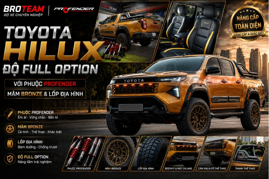 Toyota Hilux Độ Full Option Với Phuộc Profender, Mâm Bronze Và Lốp Địa Hình