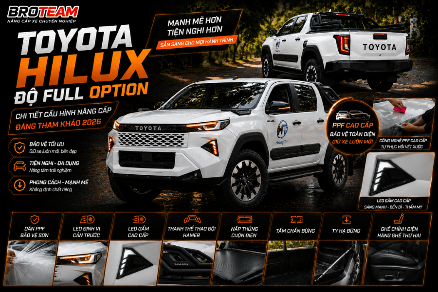 Toyota Hilux Độ Full Option – Chi Tiết Cấu Hình Nâng Cấp Đáng Tham Khảo 2026