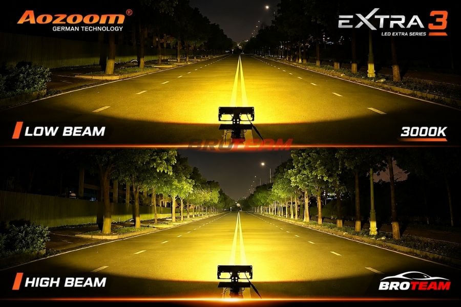Hệ thống ánh sáng khi phát đèn Aozoom EX3 vào ban đêm