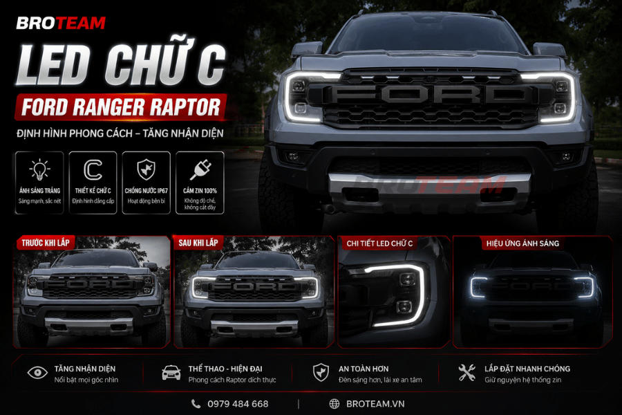 Đèn led chữ C tạo điểm nhấn đặc biệt cho xe Ford Ranger Raptor