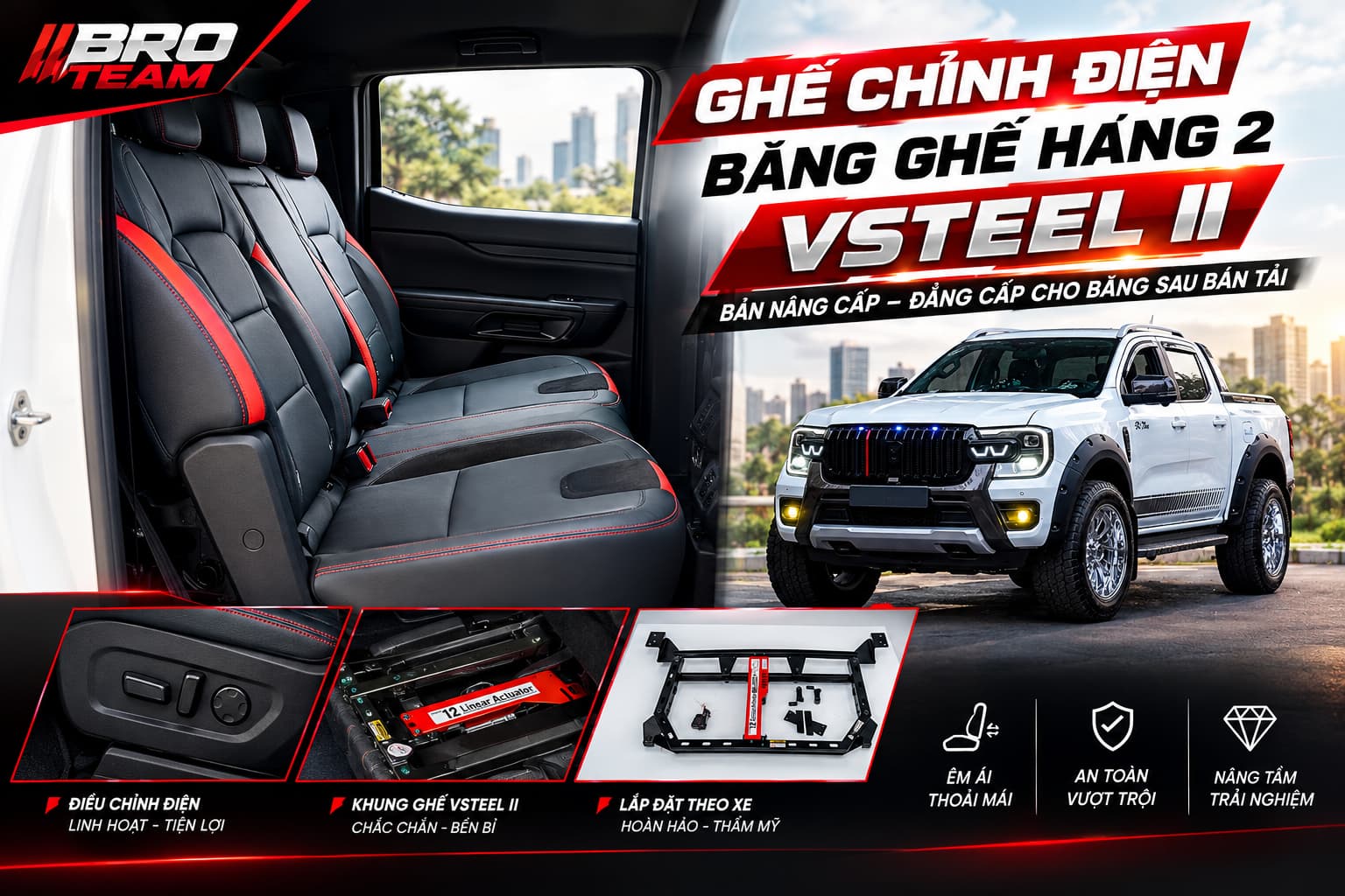 Ghế Chỉnh Điện Ford Ranger VSTEEL V2